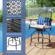 Outdoor bar height chair set featuring a unique blossom pattern, sturdy steel frame, and soft cushions for comfort.