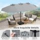 15ft double-sided patio umbrella in market-gray with crank, providing ample shade for outdoor seating areas.