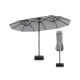 15ft double-sided patio umbrella in market-gray with crank and sturdy base, ideal for outdoor shading and stability.