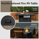 28-inch black propane fire pit table with removable lid, 50,000 BTU output, perfect for outdoor gatherings.