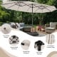 Double-sided 15 feet patio umbrella in beige with sturdy metal structure and 48 LED lights, perfect for outdoor shading.