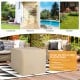 Gray outdoor wicker sectional with a 35-inch gas fire pit table, featuring a waterproof cover for protection.