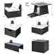 Gray 9-piece outdoor wicker sectional set with gas fire pit table, featuring soft cushions and storage ottomans for.