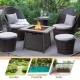 Black wicker rattan 35-inch propane gas fire pit table, featuring a stylish design and ample warmth for outdoor.