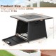 35-inch propane gas fire pit table with wicker rattan design, adjustable flame, and removable lid for outdoor use.