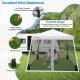Pop up canopy with mesh sidewalls, adjustable height, and pyramid design for stability, ideal for outdoor events.