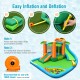 Inflatable water slide park with palm design, featuring slides, splash pool, and climbing wall for kids' summer fun.