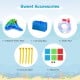 Inflatable water slide accessories including a carrying bag, water pipe, ground stakes, and repair kit for easy setup.