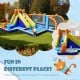 Giant soccer-themed inflatable water slide for kids, featuring dual water cannons and a climbing wall for outdoor fun.