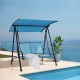 2-seat outdoor canopy swing in navy with adjustable canopy, heavy-duty metal frame, perfect for poolside relaxation.
