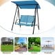 2-seat outdoor canopy swing in navy with adjustable canopy, heavy-duty metal frame, ideal for backyard or patio.