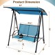 2-seat outdoor canopy swing with navy fabric seat and heavy-duty metal frame, ideal for backyard or patio relaxation.