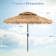 9.5 ft thatched tiki patio umbrella with solar-powered LED lights, featuring a ventilated top for cooling and stability.