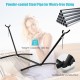 Hammock stand with powder-coated steel frame, adjustable heights, and 450 lbs capacity, ideal for outdoor relaxation.