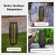Solar-powered wicker floor lamp in black, IP65 waterproof and snow-proof, ideal for outdoor patio and garden use.