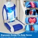 High back folding boat seat in blue and white with ergonomic design, padded cushion, and aluminum hinges for comfort.