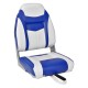 High back folding boat seat in blue and white with sponge cushion, ergonomic design for comfort and support.