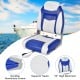 High back folding boat seat in blue with aluminum frame, ergonomic support, and waterproof PVC for outdoor use.