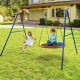 A-frame swing stand in yellow with anti-slip footpads, supporting 660 lbs, ideal for backyard swing setups.