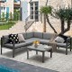 Gray aluminum patio coffee table with tempered glass top, complementing the sofa set for stylish outdoor entertaining.