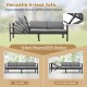 3-seat aluminum patio sofa with 6-level adjustable backrest, gray cushions, perfect for indoor or outdoor use.