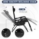 Zero gravity reclining lounge chair in black with adjustable headrest and utility tray, perfect for outdoor relaxation.
