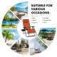 Outdoor folding zero gravity reclining lounge chair in orange, perfect for patio, beach, or poolside relaxation.