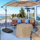 Fillable universal offset umbrella base in black with wheels, designed for stability and easy movement on patios or.