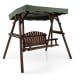 2-person outdoor wooden porch swing with adjustable canopy, carbonized fir wood, and rustic style for garden relaxation.