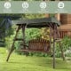 Side view of the 2-person outdoor wooden porch swing showcasing the long armrests and slanted backrest for comfort.