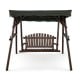 Front view of the 2-person outdoor wooden porch swing featuring a weatherproof adjustable canopy and wide slatted seat.
