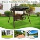 2-person outdoor wooden porch swing with adjustable canopy, carbonized fir wood, ideal for backyard relaxation.