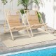 Natural solid fir wood lounge chairs with adjustable backrest and padded headrest, perfect for garden relaxation.