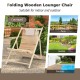 Folding solid fir wood lounge chair with 3-level adjustable backrest and padded headrest, perfect for patio or garden.