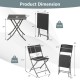 Folding wicker chairs and table dimensions for the 3 Pieces Patio Bistro Set in black, ideal for outdoor spaces.