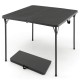 Folding camping table with gray HDPE tabletop and rustproof steel frame, perfect for outdoor use and easy to carry.