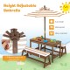 Kids picnic table set with height adjustable umbrella, brown fir wood, and cushioned benches for outdoor fun.