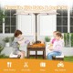 Kids picnic table and bench set in brown with cushions and adjustable umbrella, ideal for outdoor play and crafts.