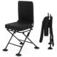 Swivel folding chair with backrest and padded cushion in black, ideal for camping and outdoor activities.