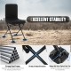 Swivel folding chair with backrest and padded cushion in black, featuring a strong steel frame for outdoor activities.