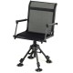 Folding swivel patio chair with adjustable legs, breathable mesh seat, and ergonomic armrests for outdoor comfort.