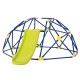Kids climbing dome with a smooth green slide and sturdy blue steel frame, ideal for outdoor play in gardens or parks.