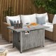 Gray 43-inch propane fire pit table with removable lid, wood grain finish, ideal for patio or garden use.