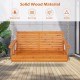 2-person wooden porch swing in orange with rustproof chains, waterproof finish, and slat design for outdoor comfort.