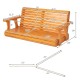 2-person wooden porch swing with dimensions, rustproof chains, and slat design for outdoor comfort and stability.