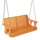 2-person wooden porch swing in orange with rustproof chains, designed for outdoor comfort and stability.