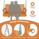 2-person wooden porch swing with rustproof chains, solid wood frame, and slat design for outdoor comfort and stability.