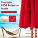 Red 9.5 ft patio umbrella with fiberglass ribs, featuring a pulley lift mechanism for easy adjustment and outdoor.
