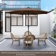 10 feet coffee patio umbrella with 112 solar lights, crank handle, and vented top for outdoor relaxation.