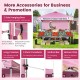 Foldable 10x10 feet pink pop-up canopy with adjustable height, side hanging bars, and banner strip for outdoor events.